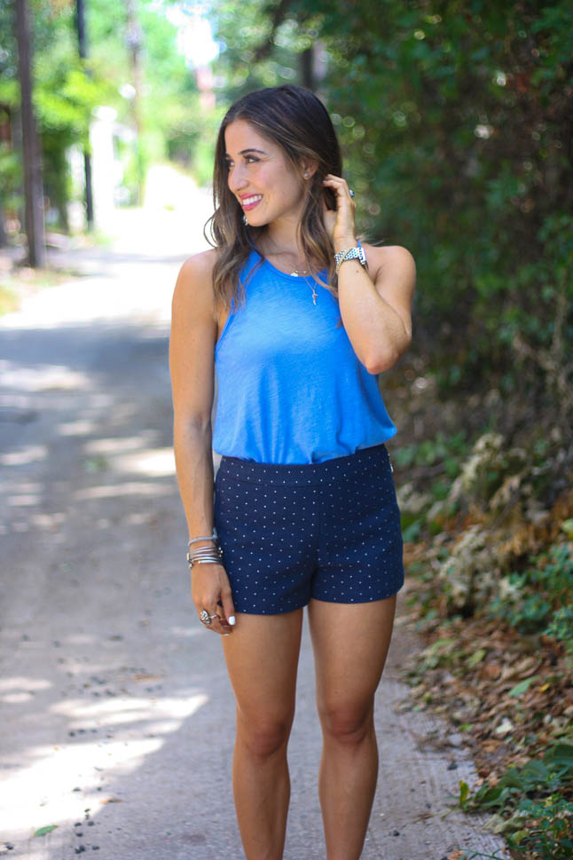 Blue Dotted Shorts + Shoulder Workout - A Double Dose